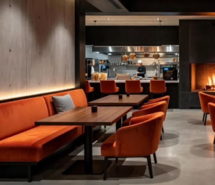 Industrial fire and timber restaurant interior with a dedicated card room and poker tables